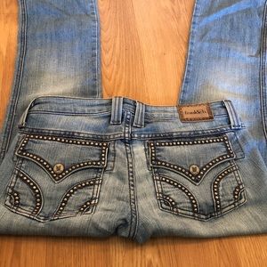 Frankie B Studded back pocket vintage wash jeans.